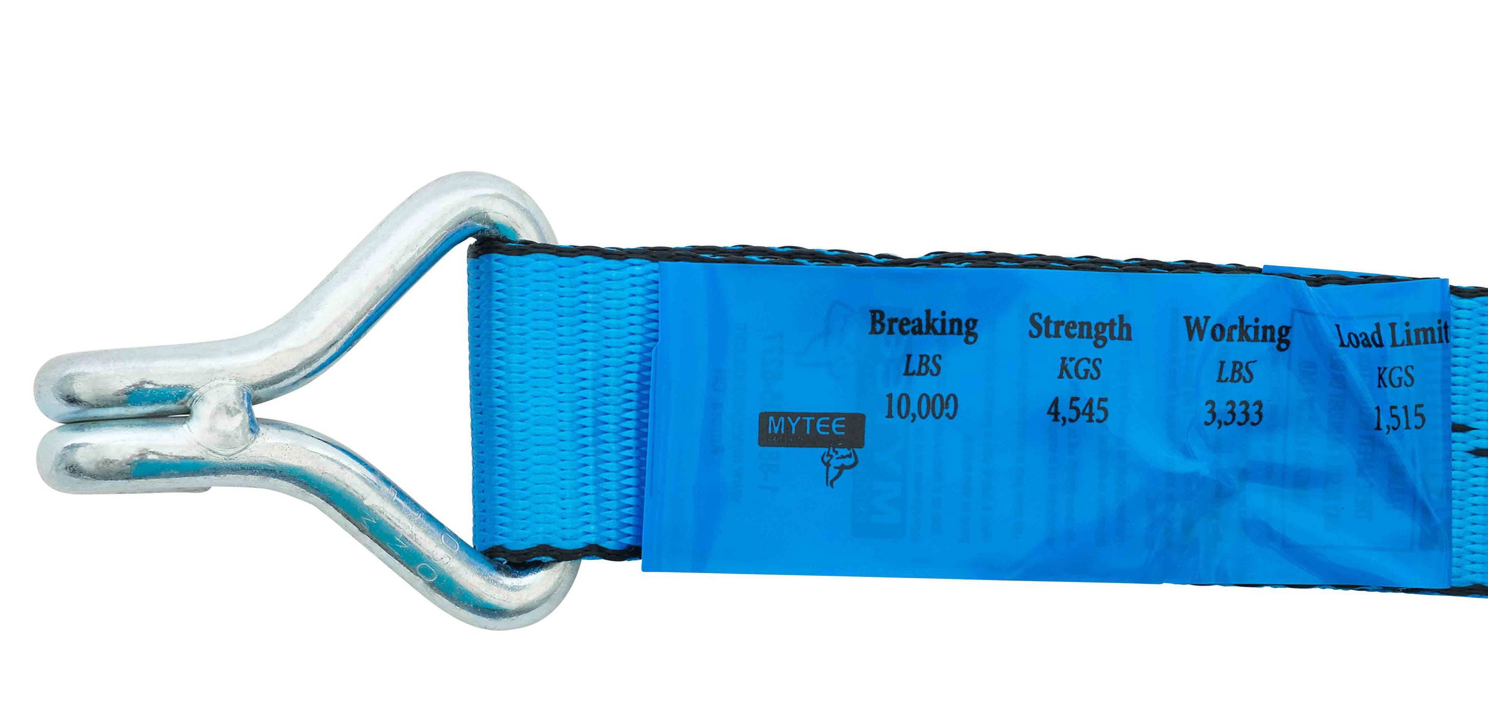 Mytee Products (10 Pack) 2 Inch x 30 FT Blue Ratchet Strap with J Hooks - 10,000 Lbs Breaking Strength - Heavy Duty Tie Down Cargo Truck Straps with Wire Hooks for Flatbed, Truck, Trailers Pickup