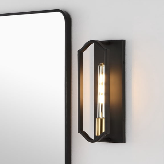 JONATHAN Y Chloe 4.75" 1-Light Bohemian Farmhouse Iron LED Sconce, Black/Brass Gold