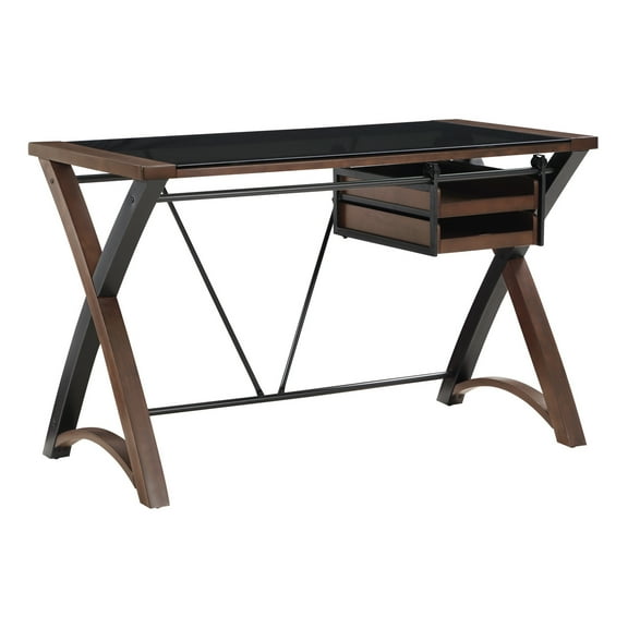 48" Glass-Top Desk with Sliding Storage Tray in Wood Rich Cherry Finish