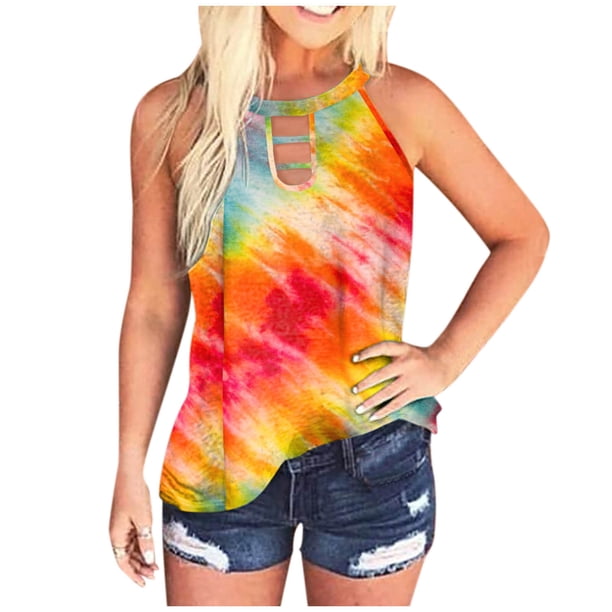 Camiseta sin mangas con cuello redondo para mujer a la moda para adultos Camiseta corta holgada con estampado de tirantes Pompotops lopia995361