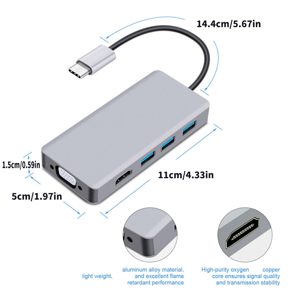Zeiwohndc USB C HUBs Type C to Video VGA Adapter USB Expansion for Office Connectivity