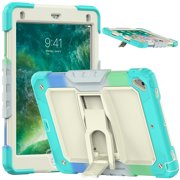 XYX Case for iPad 6th/5th Generation Case 9.7 inch 2018/2017, 3in1 Heavy Duty Shockproof Tablet Case with Stand, Shoulder Strap, Rainbow Blue