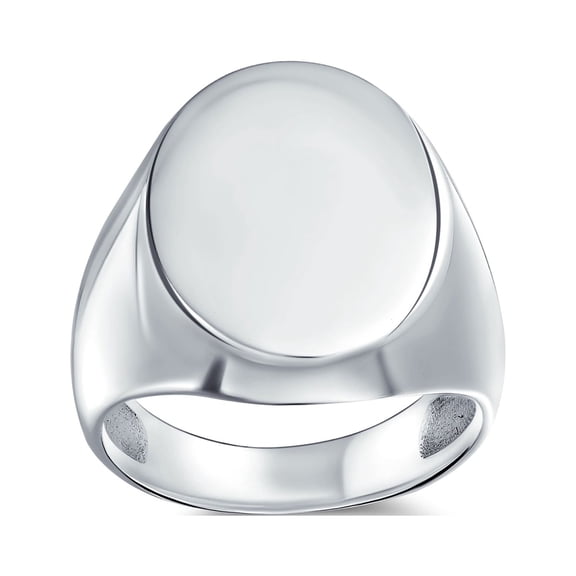 Basic Simple Initial Monogram Engravable 925 Sterling Silver Oval Signet Ring for Men Women Teen Shinny Polish Finish