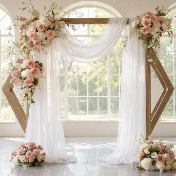 White Sheer Chiffon Backdrop Curtain – 28 x 19 FT, 1 Panel – for Wedding Arch Draping, Ceiling Decoration, Ceremony, Birthday & Party Decor