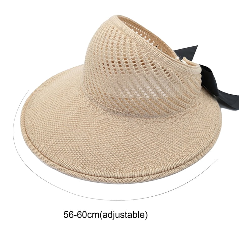 Women Sun Straw Hat, Visor Wide Brim Sun Protection Bowknot 