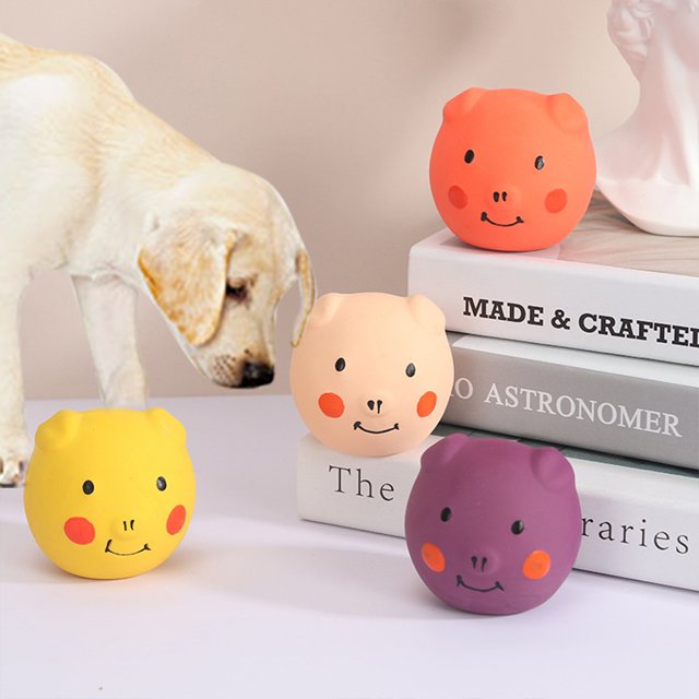 Latex Pet Sounding Ball Toy Colorful Cute Cartoon Pig-head Shape Bite-resistant Molar Tooth Cleaning Toys For Medium Large Dogs