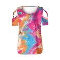 thumbnail image 2 of Patlollav Womens Plus Size Women Summer Print Short Sleeve Strappy Cold Shoulder T-Shirt Tops, 2 of 6
