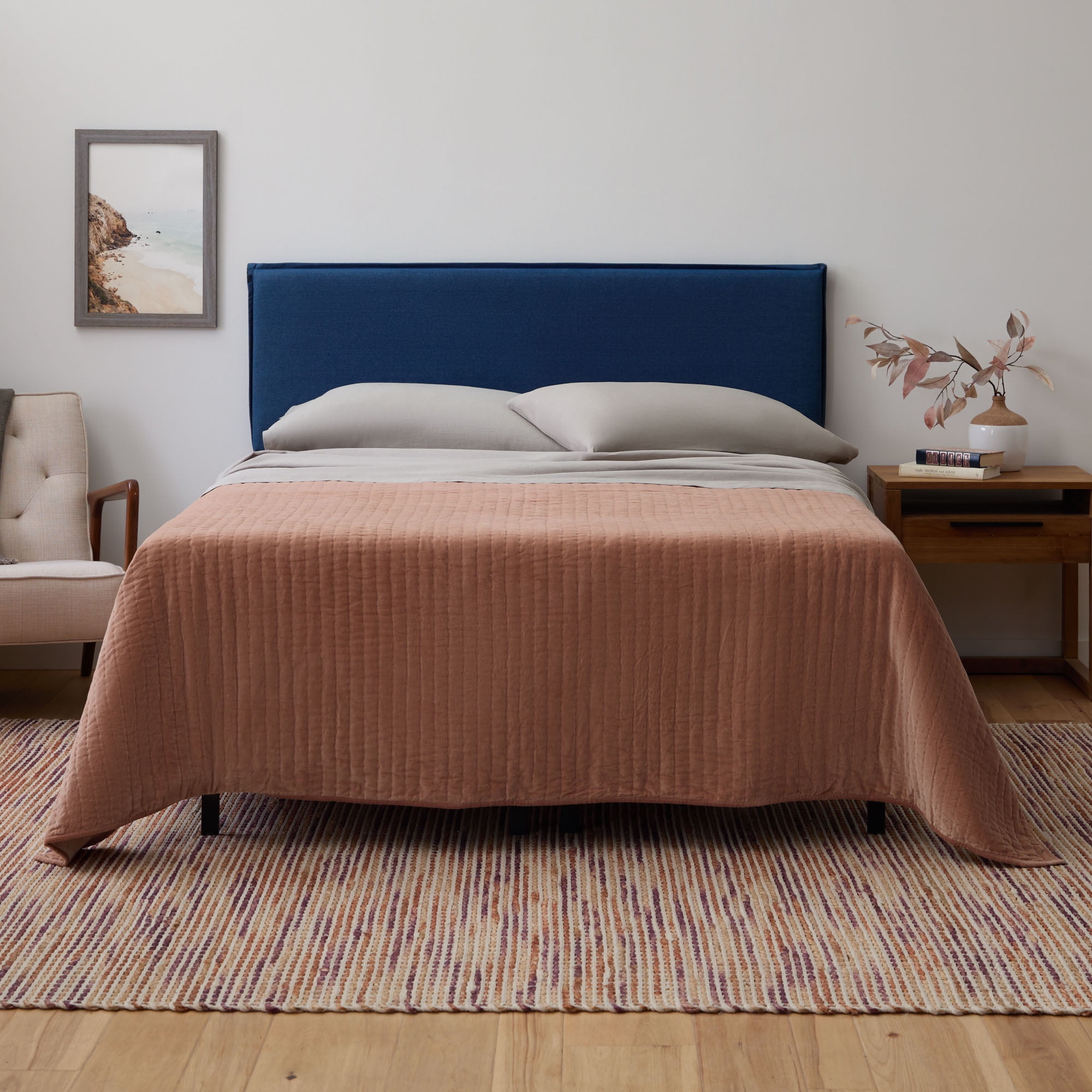 Rest Haven Savannah Pillow Upholstered Headboard, King, Navy