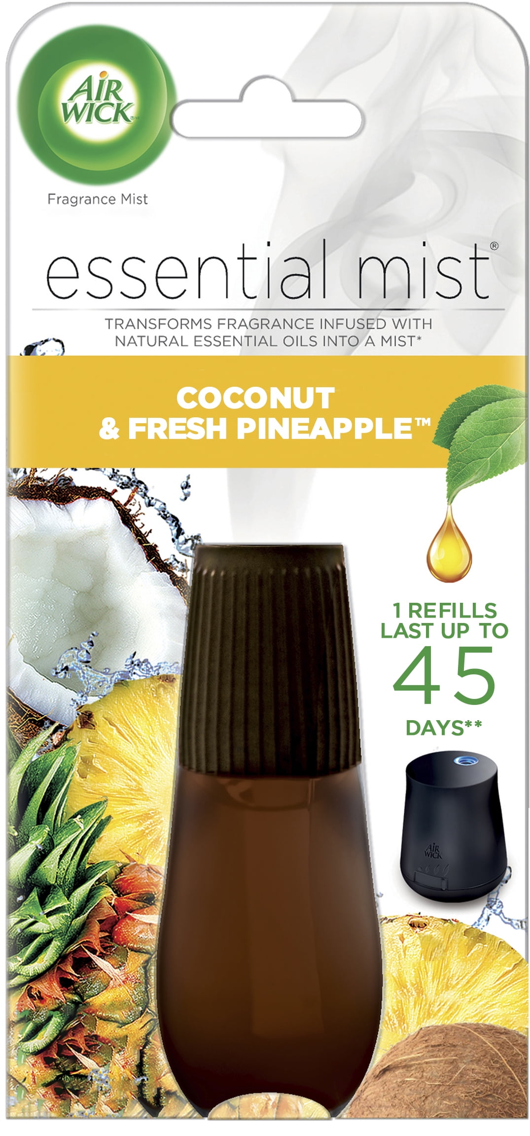 Air Wick Essential Mist Refill, 1 ct, Coconut and Pineapple, Essential Oils Diffuser, Air Freshener