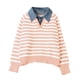 thumbnail image 4 of HongQid Womens Striped Sweater Shirts Lapel V Neck Long Sleeve Strip Knit Pullover Casual Layer Top Jumper Y2K Shirt, 4 of 8