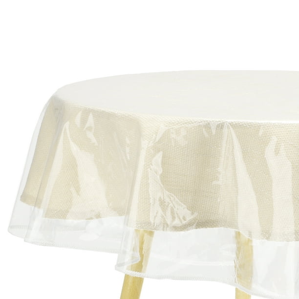 Uxcell mantel de plástico transparente de 60 pulgadas, protector de mesa de vinilo impermeable y a prueba de aceite con bordes cosidos, mantel para cenas, fiestas y vacaciones