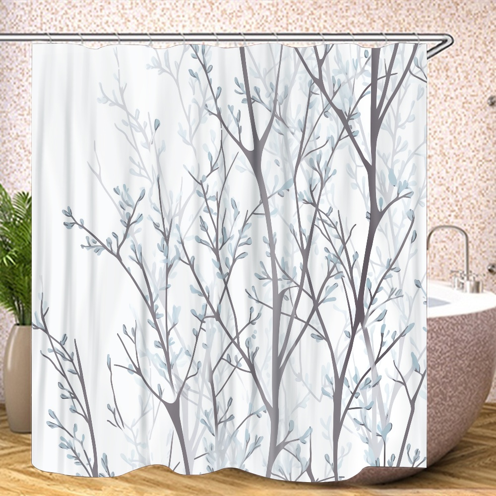 Blue Leaves Shower Curtain Set,Tree Branch Shower Curtains for Bathroom