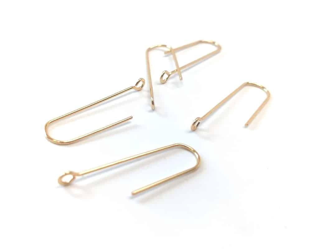 E619B - 50 pcs 304 Stainless Steel Earring Hooks - 31mm x 9mm - Hole: 1.7mm - Long Ear Wire Stick Bar - Gold - Perpendicular Loop