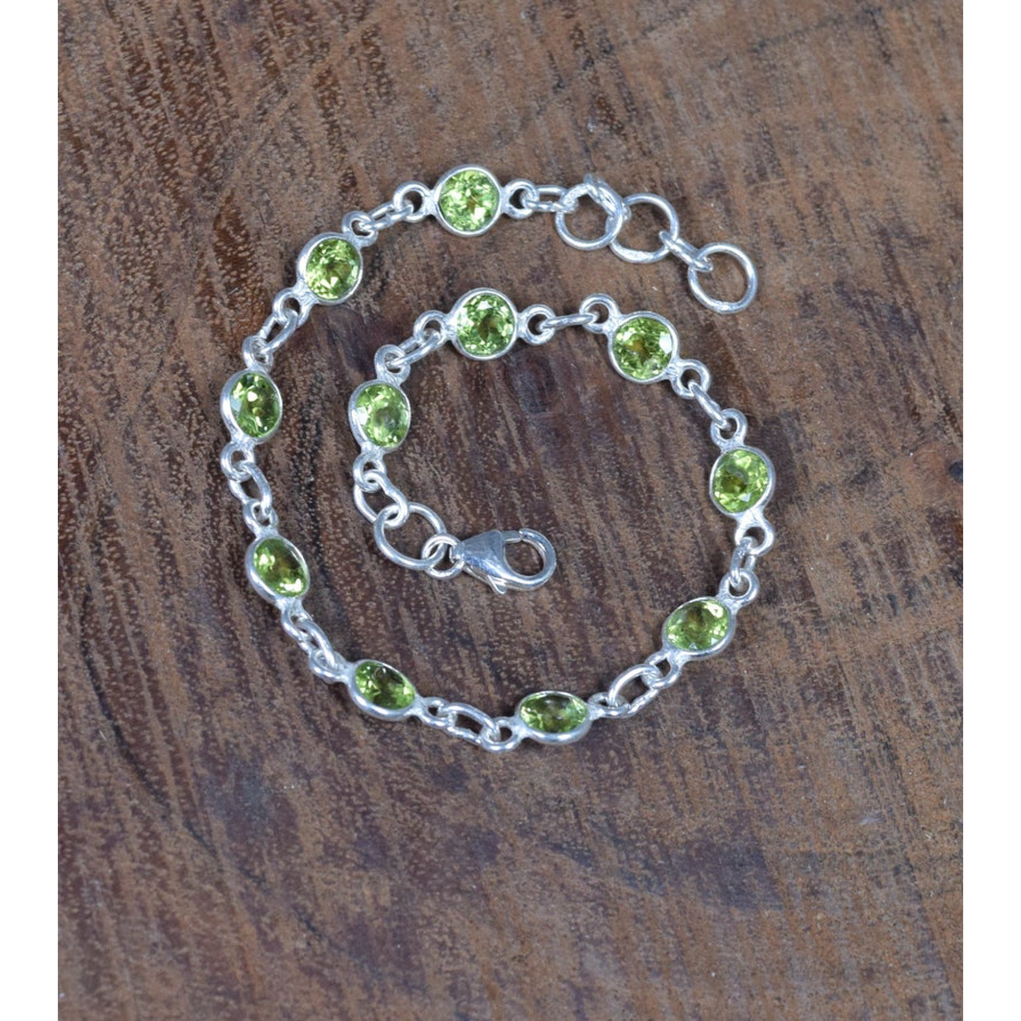 925 Sterling Silver Faceted Gemstone Adjustable Bracelet Green Peridot Bracelet August Month Birthstone Gift For Birthday Gemstone Jewelry