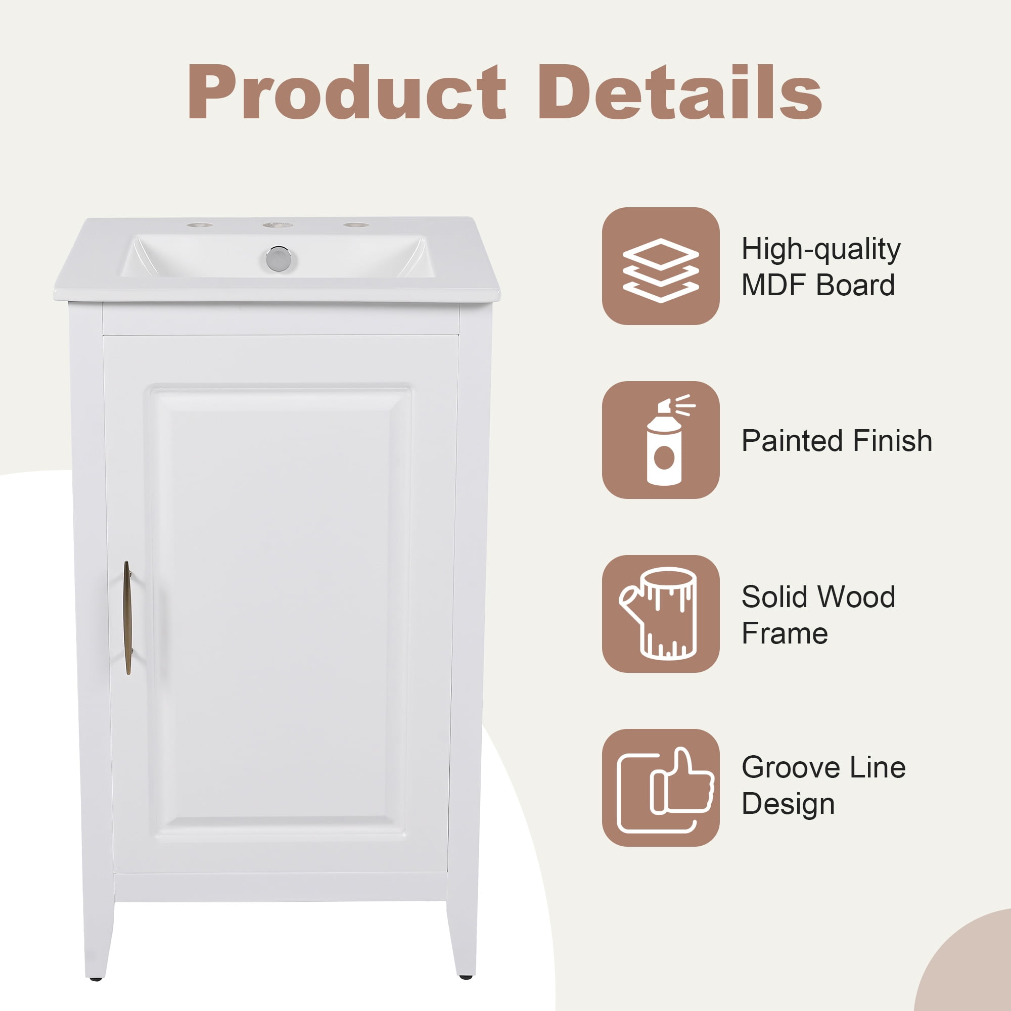 Leumius 20.3" Modern Bathroom Vanity with Sink, Functional Drawers & Built-in Door Shelves, Premium Soft-Close Doors - Sleek Space-Saving Design.White