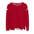 thumbnail image 5 of Fiaer Crew Neck Sweater for Women Trendy Baggy Knitted Pullover Long Sleeve Casual Thermal Warm Comfort Color Blocking Tops Red L, 5 of 5