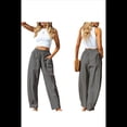 thumbnail image 3 of Pantalones de Verano para Mujer, para Vacaciones en la Playa, Cintura Alta, Pierna , Estampados, Holgados, Informales, Estilo Palazzo. Gris XL, 3 of 7