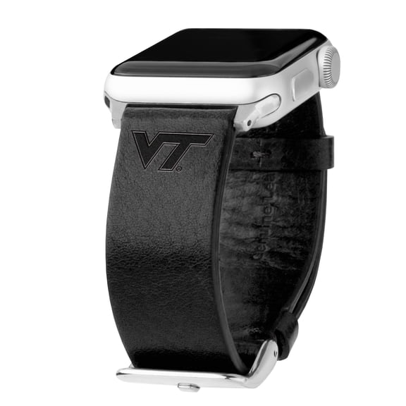 Hokies Premium Leather Unisex Watch Band for Apple Watch - 42/44/45/49mm(46mm Series 10) Long Black by Affinity Bands