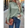thumbnail image 2 of Womens Eyelet Mock Neck Long Sleeve Shirts Top Dressy Casual Trendy Business Stretch Hollow Out Tee Green S, 2 of 7
