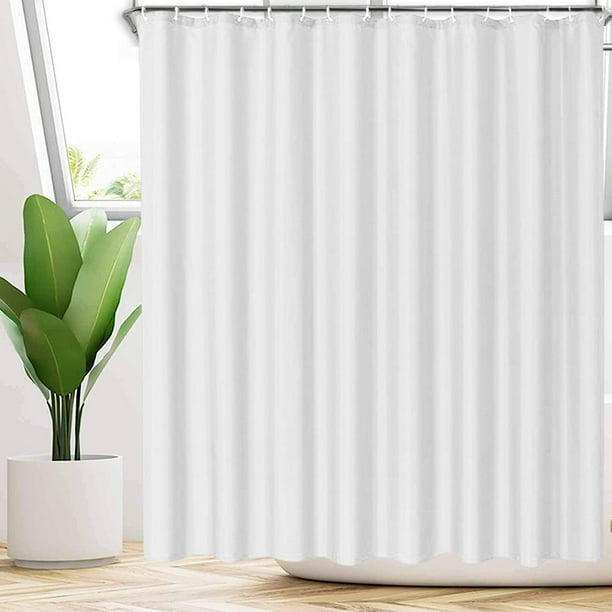White Shower Curtain Liner With 12 Hooks, 72 x 72 Inches Breathable