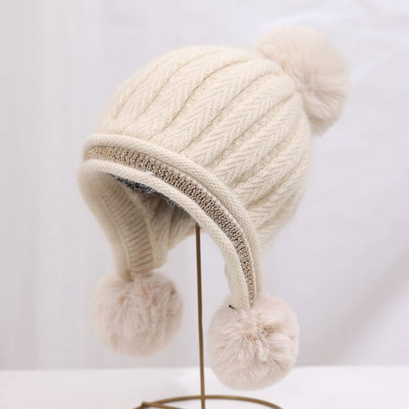 SikaFu Autumn And Winter Big Head Circumference Warm Wool Cap Ladies Silver Line Knitted Caps Thicken Plus Velvet Warm Hair Ball Hats