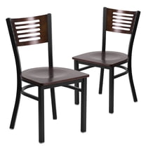 Flash Furniture 2 Pk. HERCULES Series Black Slat Back Metal Restaurant Chair - Walnut Wood Back & Seat