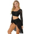 thumbnail image 2 of Alvivi Women Contemporary Lyrical Dance Dress Floral Lace Long Sleeve Crop Top and High Low Skirts Black XL, 2 of 7