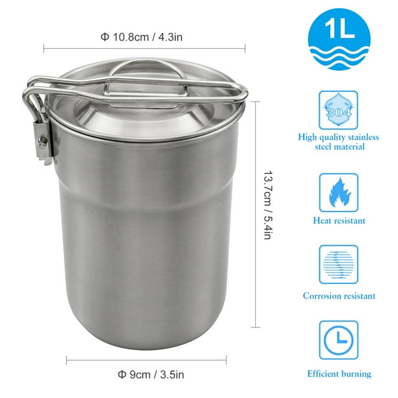 Camping 1L Coffee Copa Con Plegable Y Tapa Ventilada de Acero Hervidor inoxidable de cocción