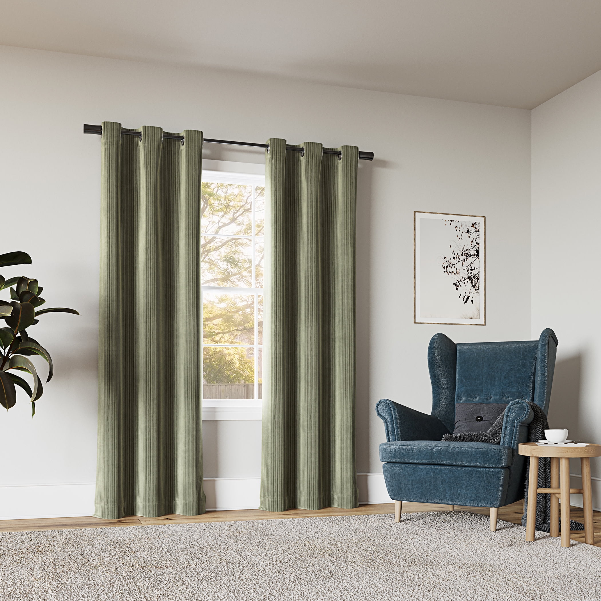 Sun Zero Cascade Pleated Velvet Blackout Grommet Curtain Panel, 40"X96", Sage Green