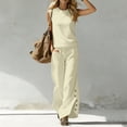 thumbnail image 6 of Cagogo Women's 2 Piece Tank Top Set Wide Leg Pants Casual Boho Summer Outfits Round Neck Sleeveless Top Loose Pants Matching Lounge Sets Tracksuits Travel Airport Clothes, Beige 2XL, 6 of 7