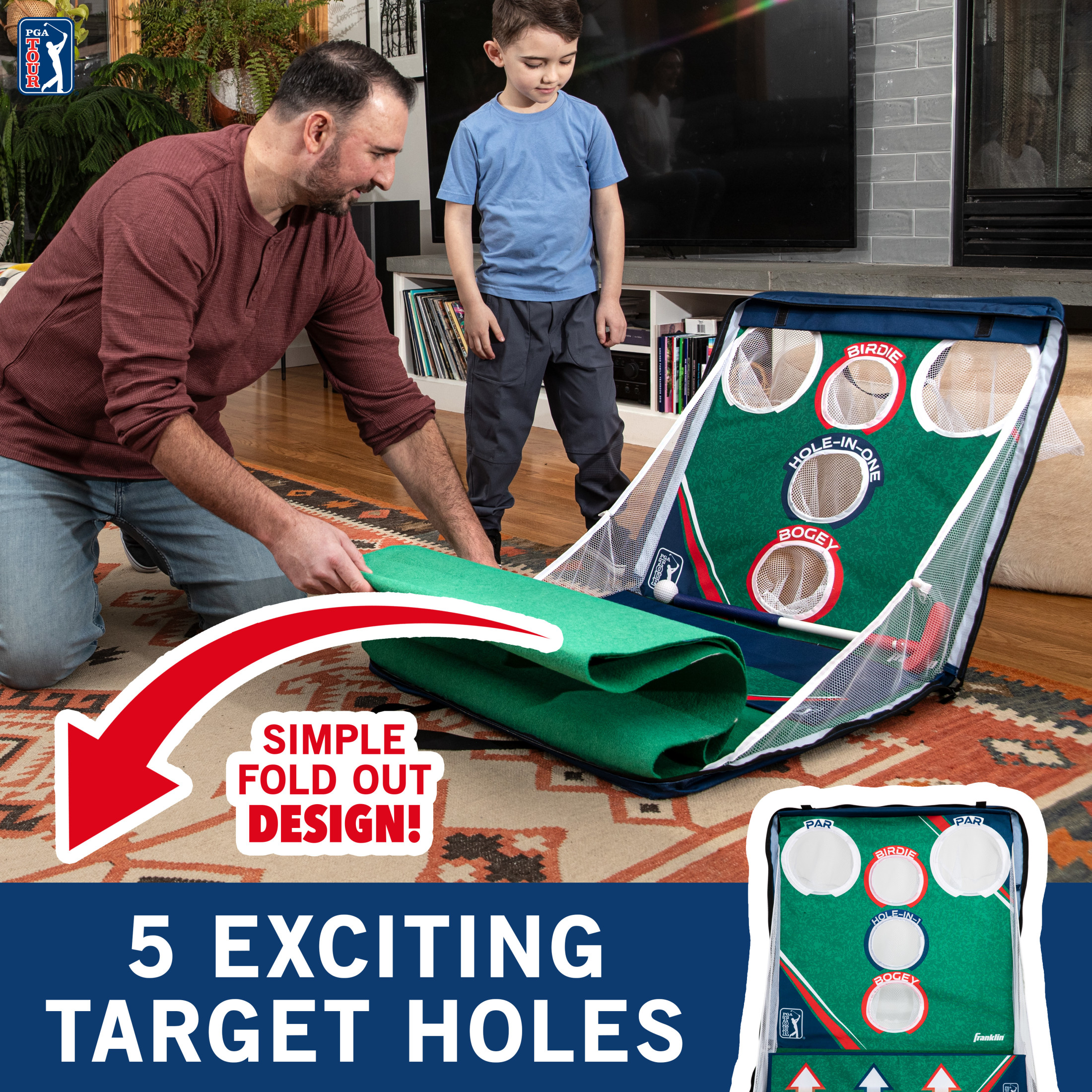 Franklin Sports Putting Green Game - PGA Whirlball Golf - Whirlball Target with Putting Matt - Height Adjustable Putter & 6 Foam Balls - Fun for Adults & Kids
