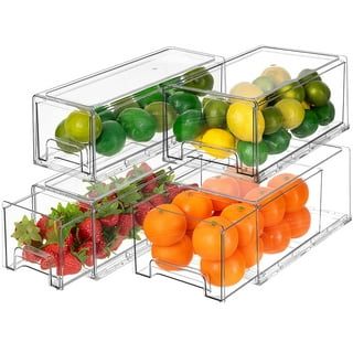 MANO 2 Pack Divided Pull Out Fridge Drawer Organizer Clear Roll out Fridge  Caddy on Wheels Refrigerator Storage Bins for Veggie Pantry Snackle Box