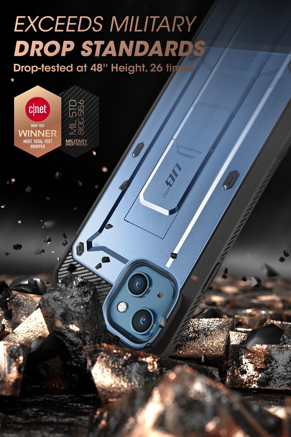 SUPCASE Unicorn Beetle Pro Series Case for iPhone 13 Mini (2021 Release) 5.4 Inch, Built-in Screen Protector Full-Body Rugged Holster Case (Cerulean)