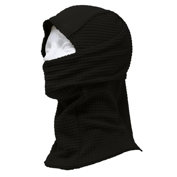 Grid Fleece Balaclava Hood Polyester Winter Sports Gear Extreme Cold Outdoor Weather, One Size, Black
