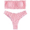 thumbnail image 2 of Fairnull 2Pcs/Set Bathing Suit Solid Color Ruffles Hollow Out High Stretch Strapless Padded Wire Free Beach Bikini Set Women Clothes, 2 of 7