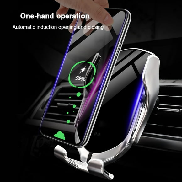 Wireless Car Charger for Smartphones iPhone Android with Qi technology, Automatic Smart Infrared Sensor, Air vent phone holder Fast Charging Silver