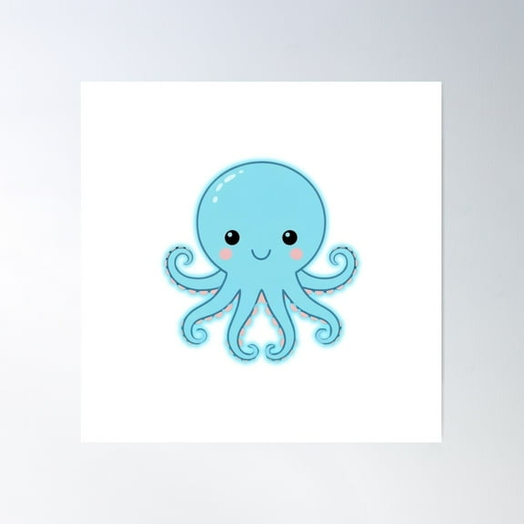 Cute Cartoon Octopus With Playful Tentacles Poster Wall Art, Modern Wall Decor For Living Room Bedroom, 17x17 UNFRAMED