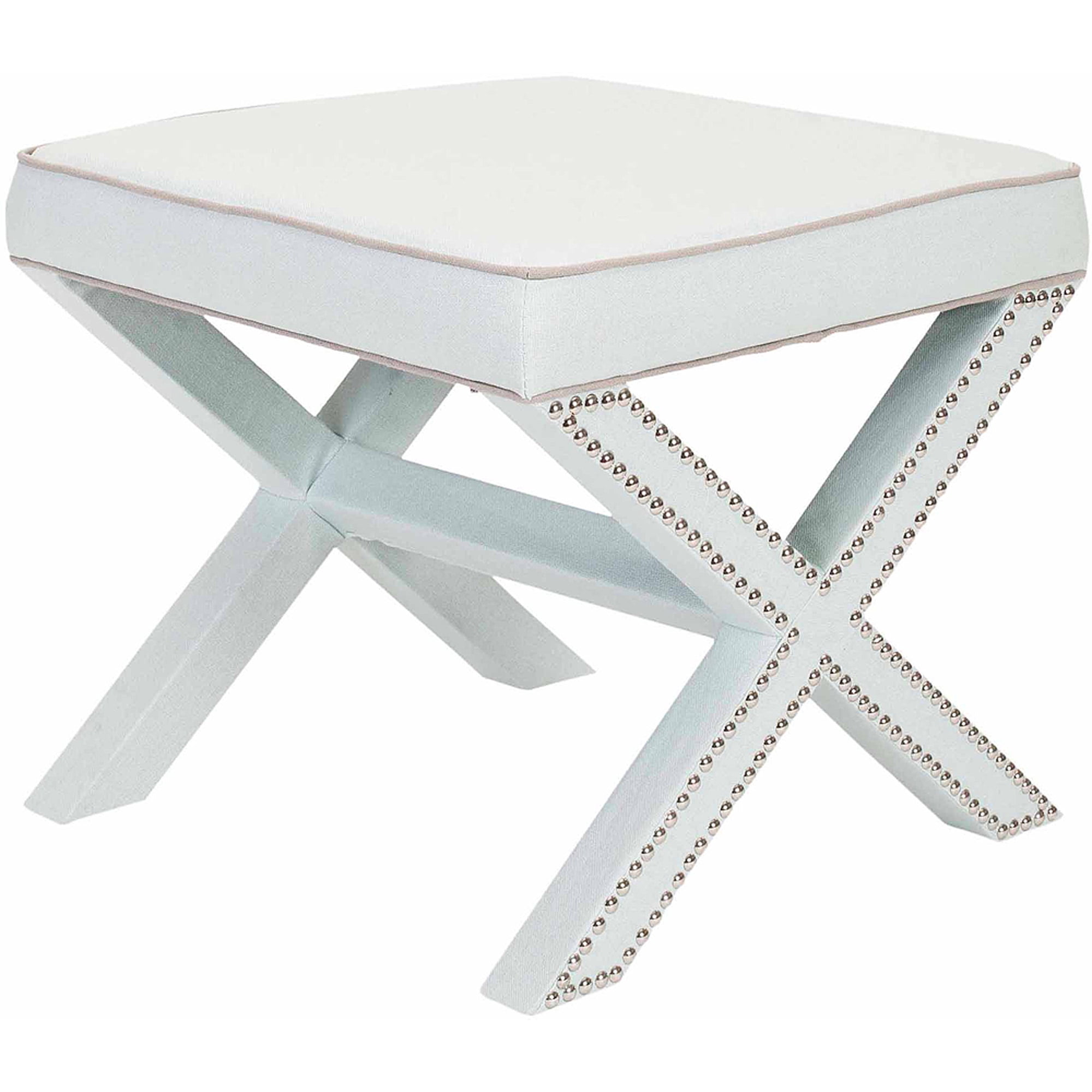 SAFAVIEH Palmer Transitional Cross Leg Upholstered Ottoman, Robins Egg Blue