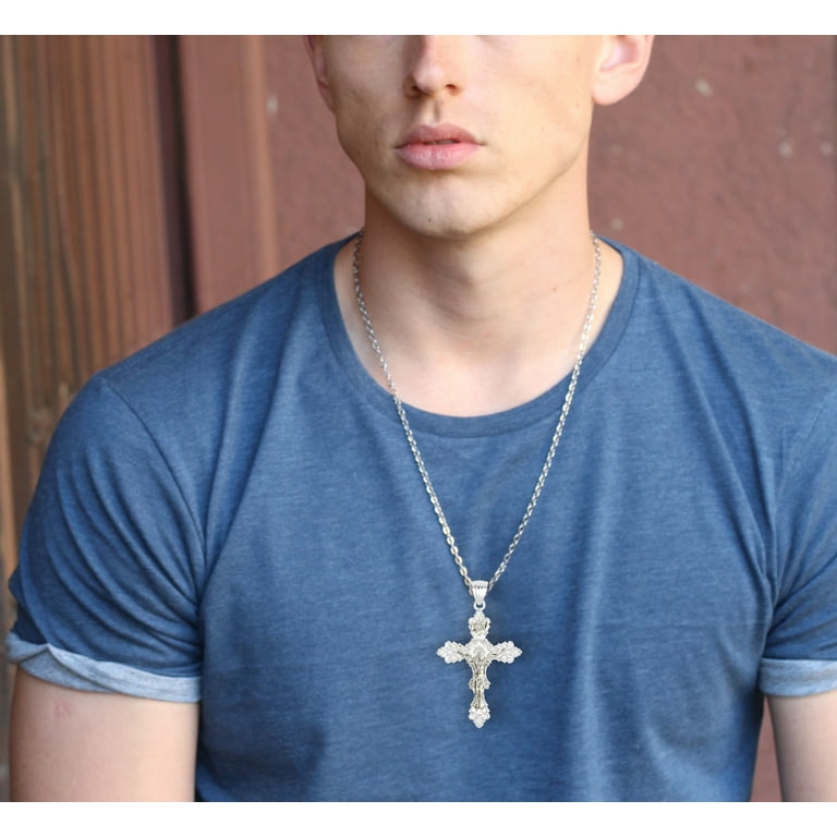 Mens silver cross store necklace walmart