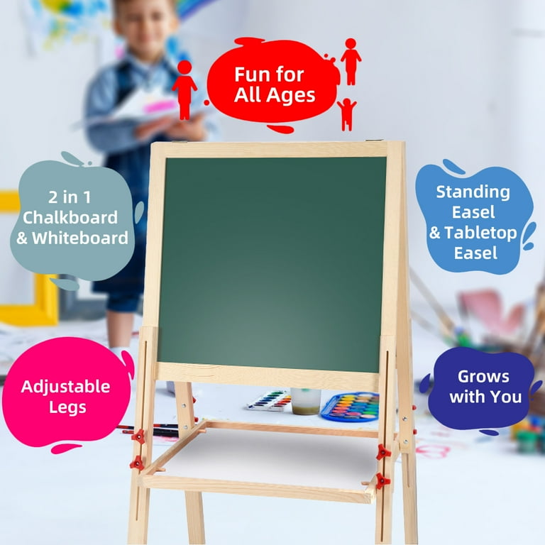 Chevalet En Bois Double Face Pour Enfants – Tableau Noir Et Magnétique – 3 Ans Et Plus, Créativité Et Apprentissage