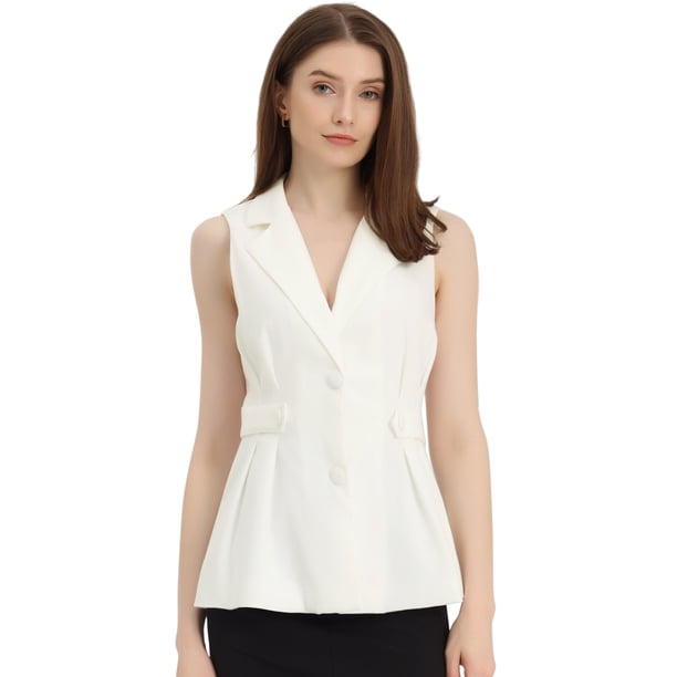Chaleco Sin Mangas para Mujer con Cuello de Solapa y Espalda Cruzada Plisado Sin Mangas blanco XS