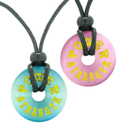 Power and Strength Love Couples or Best Friends Amulets Sky Blue and Pink Simulated Cats Eye