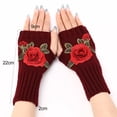 thumbnail image 6 of Opolski 1 Pair Knitted Gloves Fingerless Flower Embroidery Thumb Hole Elegant Stretchy Cold Resistant Soft Autumn Winter Women Writing Gloves for Outdoor White+Blue, 6 of 8