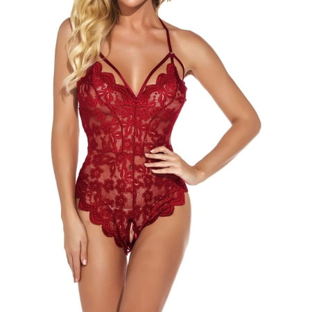 

MEGAWHEELS Women One Piece Lingerie Deep V Teddy Sexy Lace Bodysuit