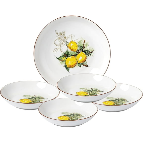 5 Piece Porcelain Pasta Set – Mediterranean Lemon Design, Floral Design