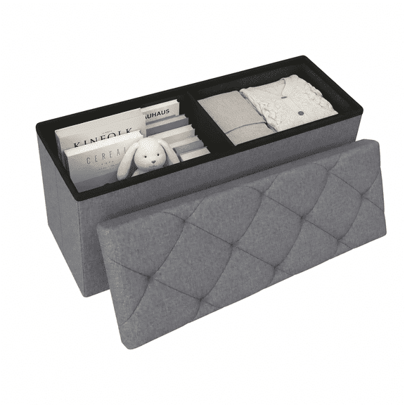 ZEUKMXOO 43" Folding Storage Ottoman Bench with Thicker Seat, Ottoman Foot Rest & Storage Chest, for Bedroom Living Room Entryway, Storage for Blankets, Support 400lb Capacity, Grey
