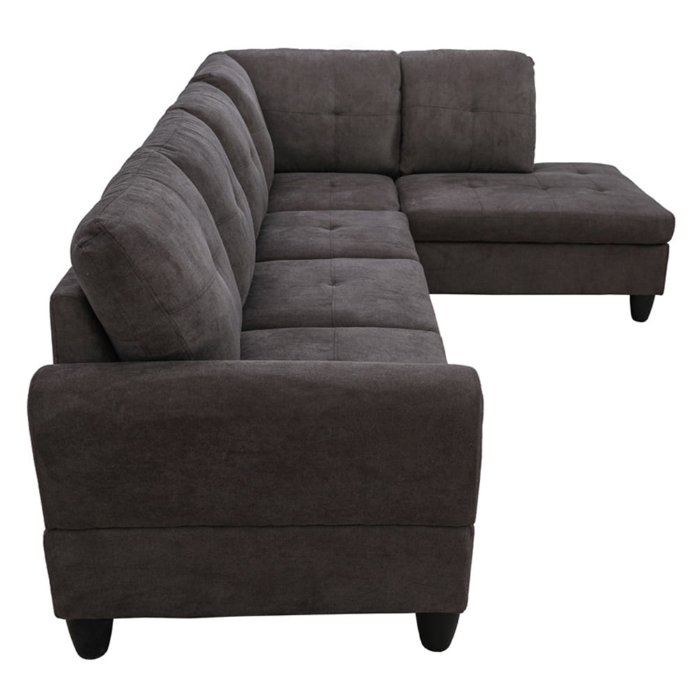 Hommoo Convertible Sectional Sofa Couch, Modern L-Shaped Couch Sofa Sectional， 4-Seat Sofa Sectional for Small Living Room, Apartment and Small Space, Dark Brown(Without Ottoman)