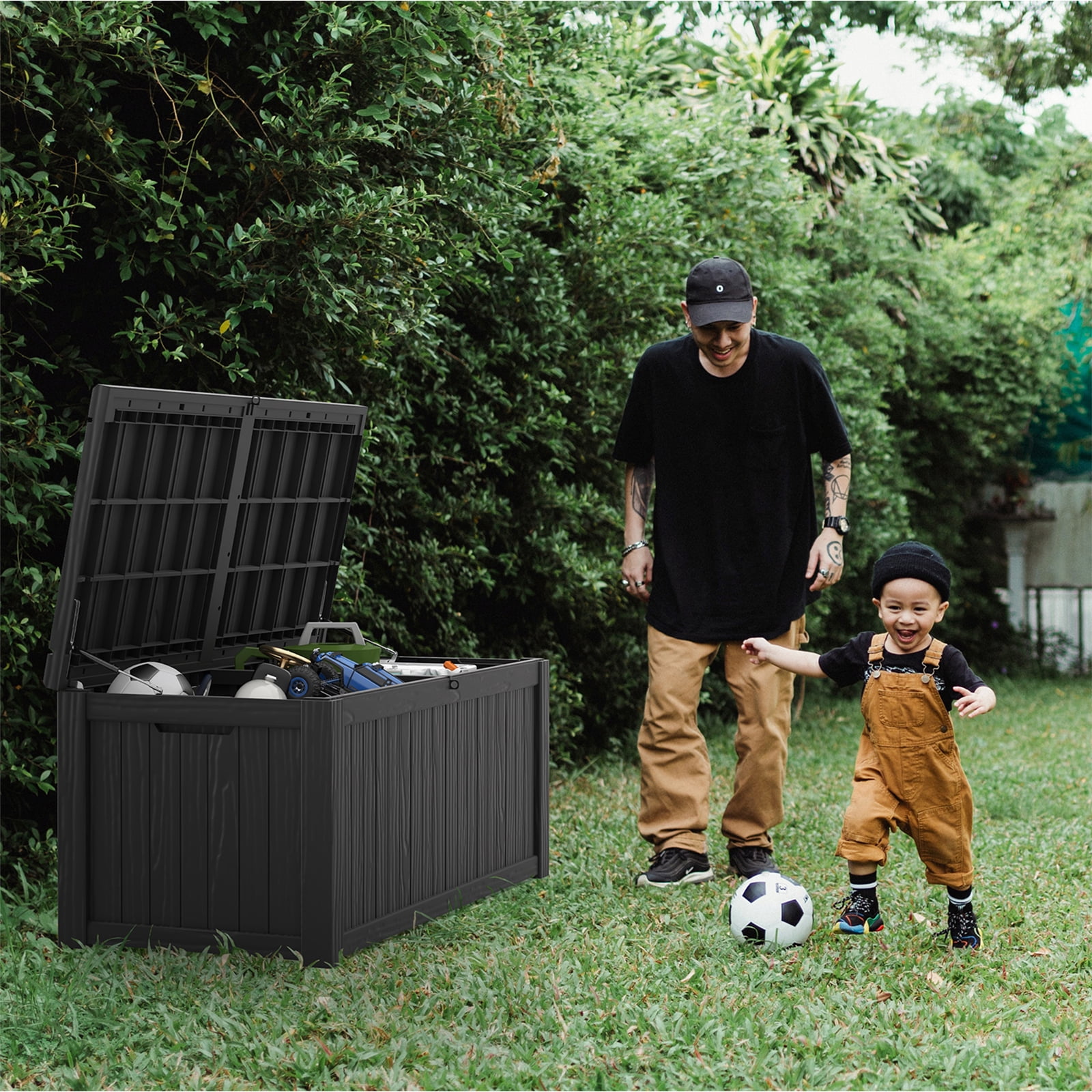 Patiowell 150 Gallon Large Deck Box Wood Look Allweather Lockable