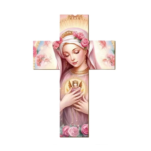 Décoration Murale Croix pour Maison et Église, 30x20cm en Bois, Style Rétro, Léger et Robuste