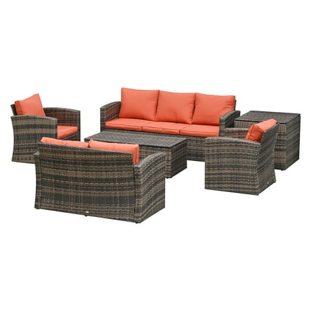 Outsunny 6 Piece Outdoor Rattan Wicker Sofa Set Sectional Patio
